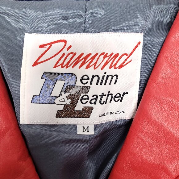 Vintage 80's Diamond Denim & Leather Jacket Western Cowgirl Fringe - Picture 5 of 6